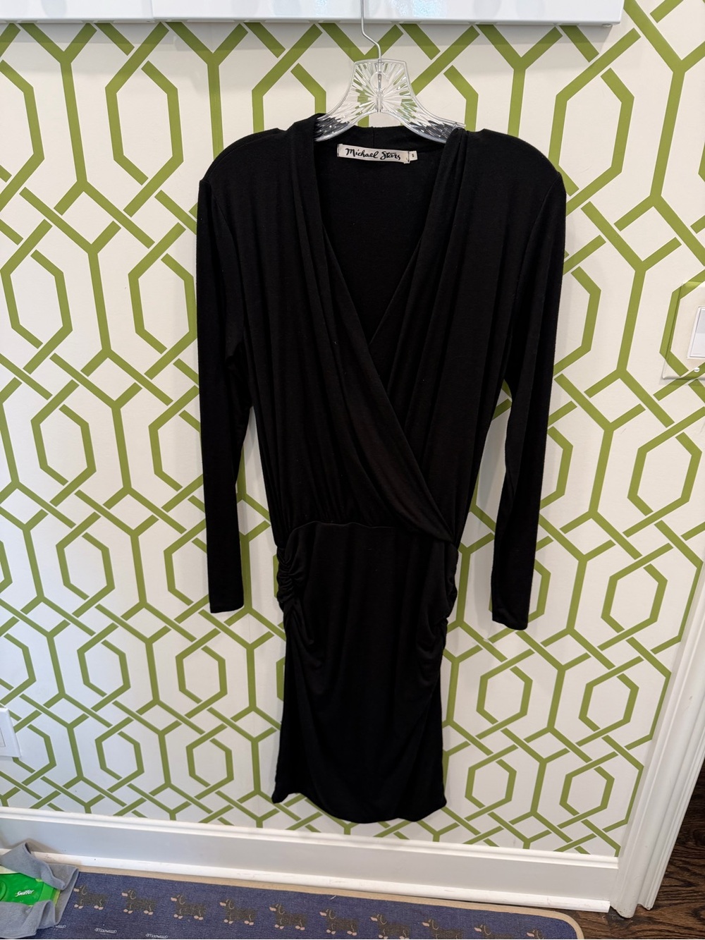 Michael Stars Black Wrap-Front Long Sleeve Dress